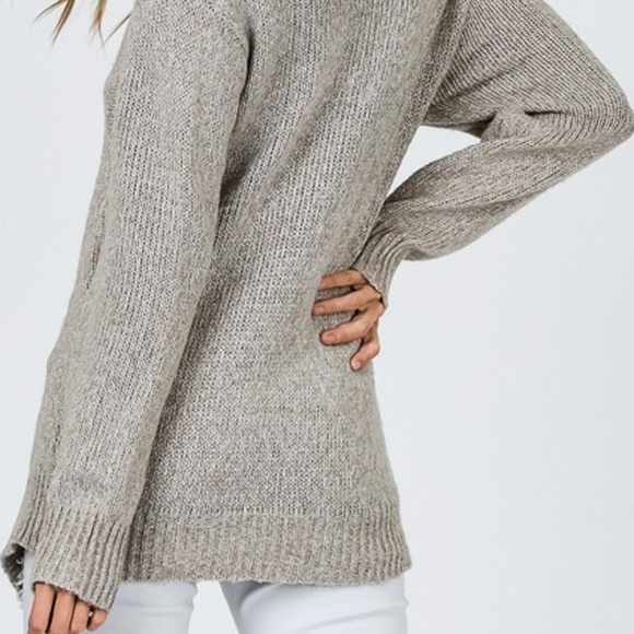 Taupe Sexy crossover vneck sweater - Picture 5 of 6